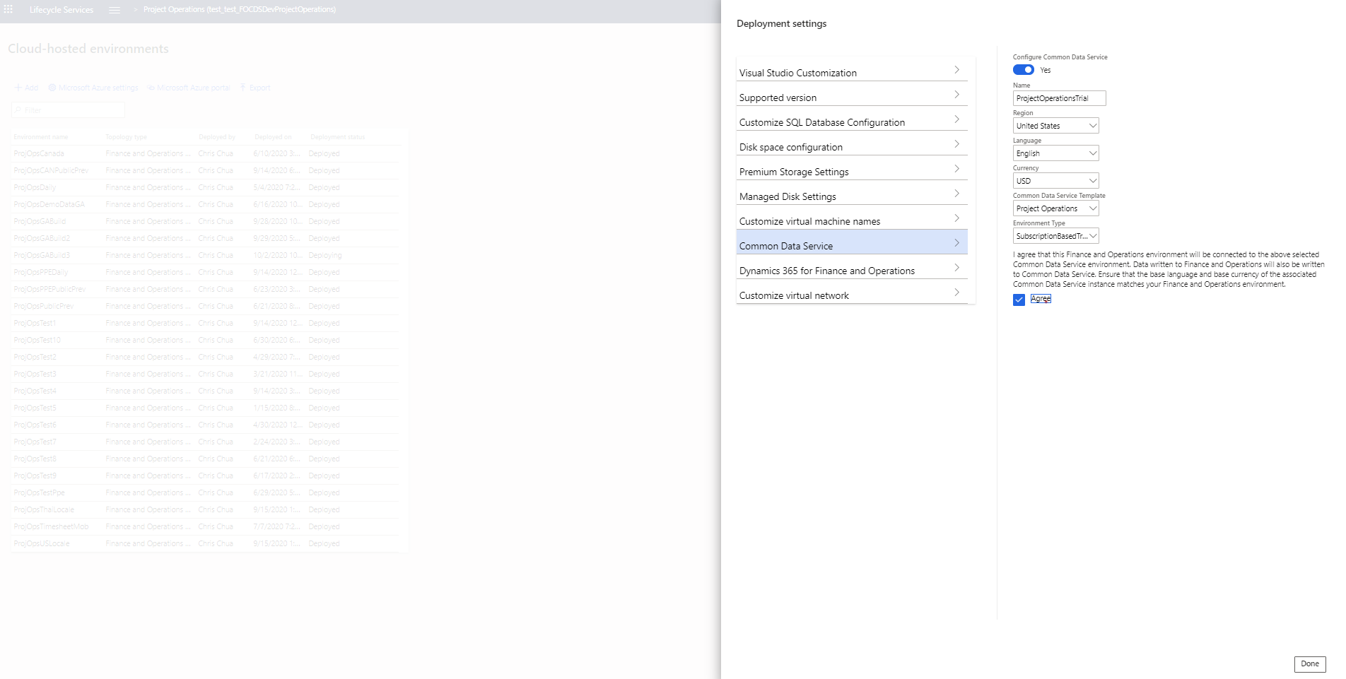 Screenshot of the deployment settings configuration page.