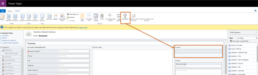 Screenshot of selecting Assistant to add to the section.