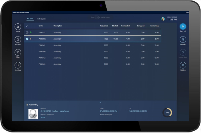 Guides button in the shop floor execution interface Guides button in the shop floor execution interface.