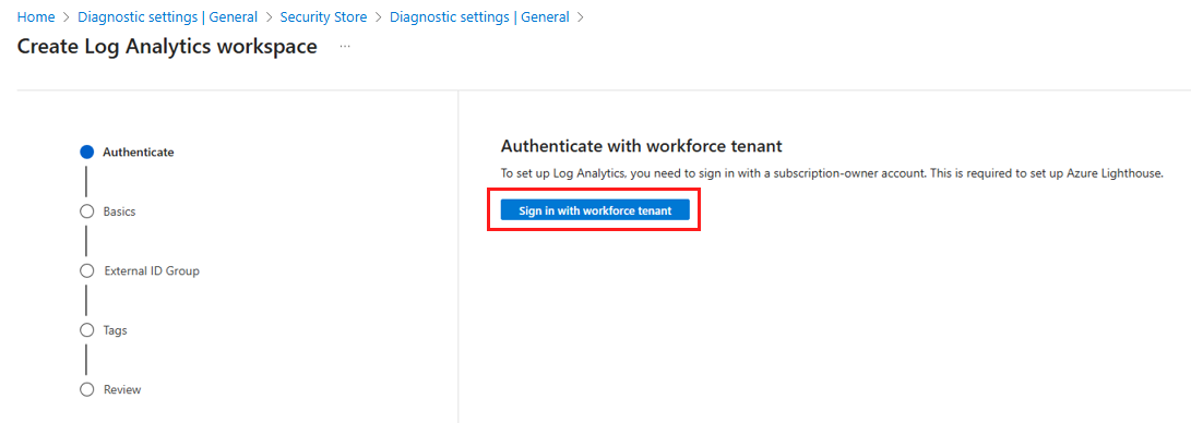 Screenshot that shows how to sign in to your workforce tenant.