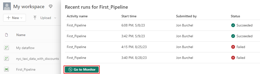 Screenshot showing a recent run list.