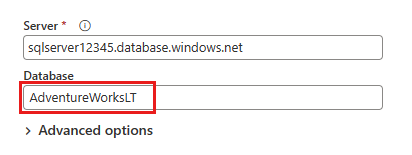 Screenshot of connecting to an Azure SQL database.