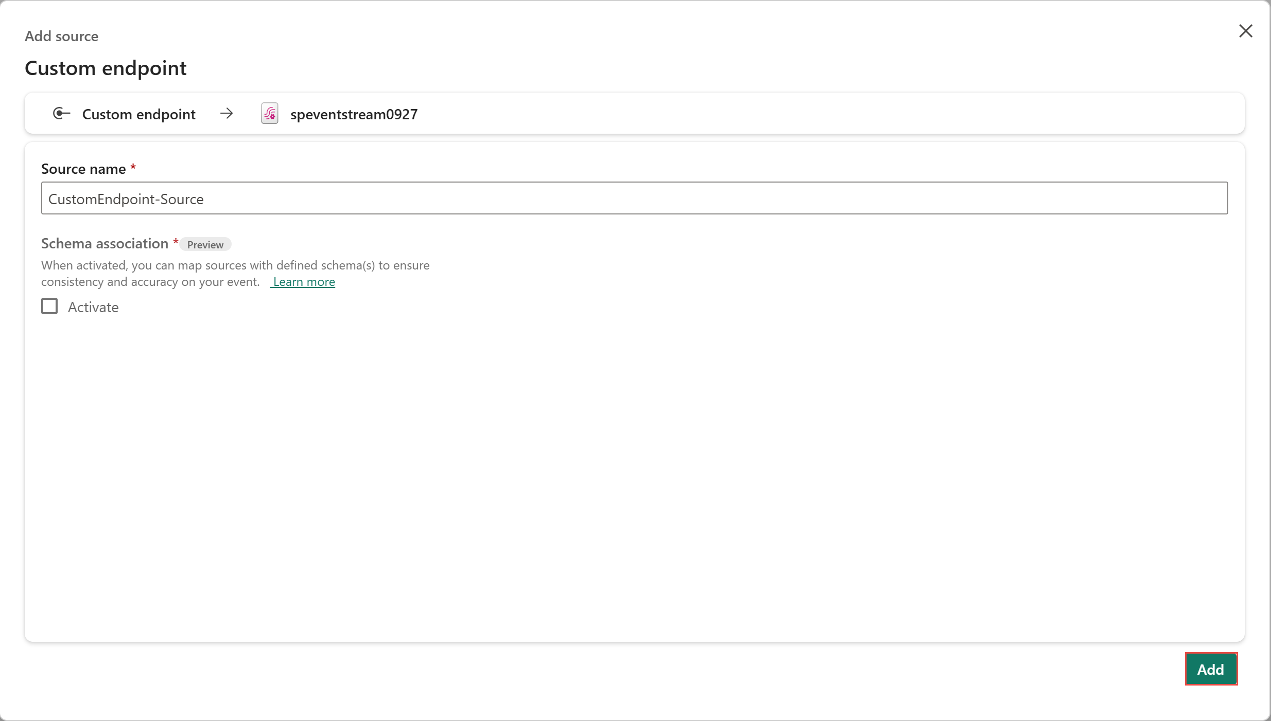 Screenshot that shows the dialog for adding a custom endpoint.