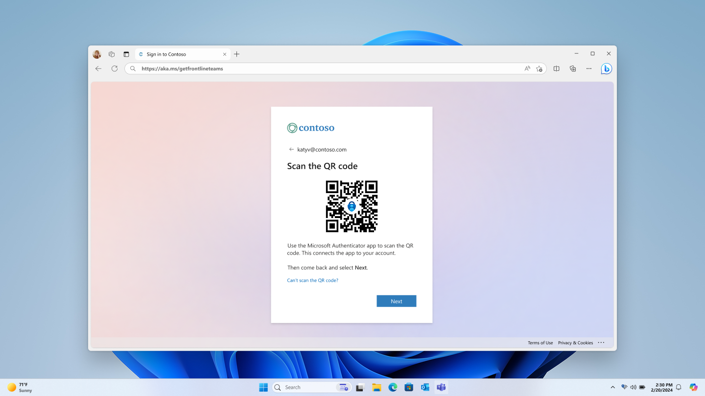 Screenshot of a QR code to register Microsoft Authenticator multifactor authentication on a mobile phone.