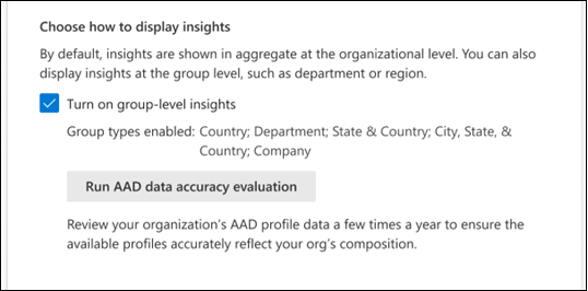 Screenshot: Turn on group-level insights in Adoption Score.