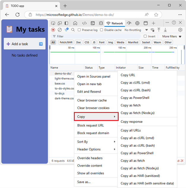 The Copy menu