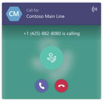 Screenshot showing an incoming call toast from a Call Queue.