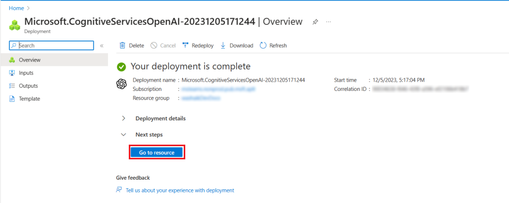 Screenshot shows you the deployment of the Azure OpenAI.