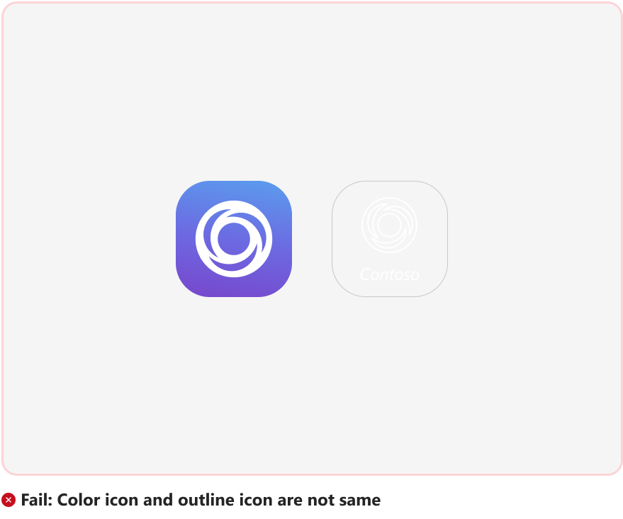 Screenshot shows color icon and outline icon aren’t same.