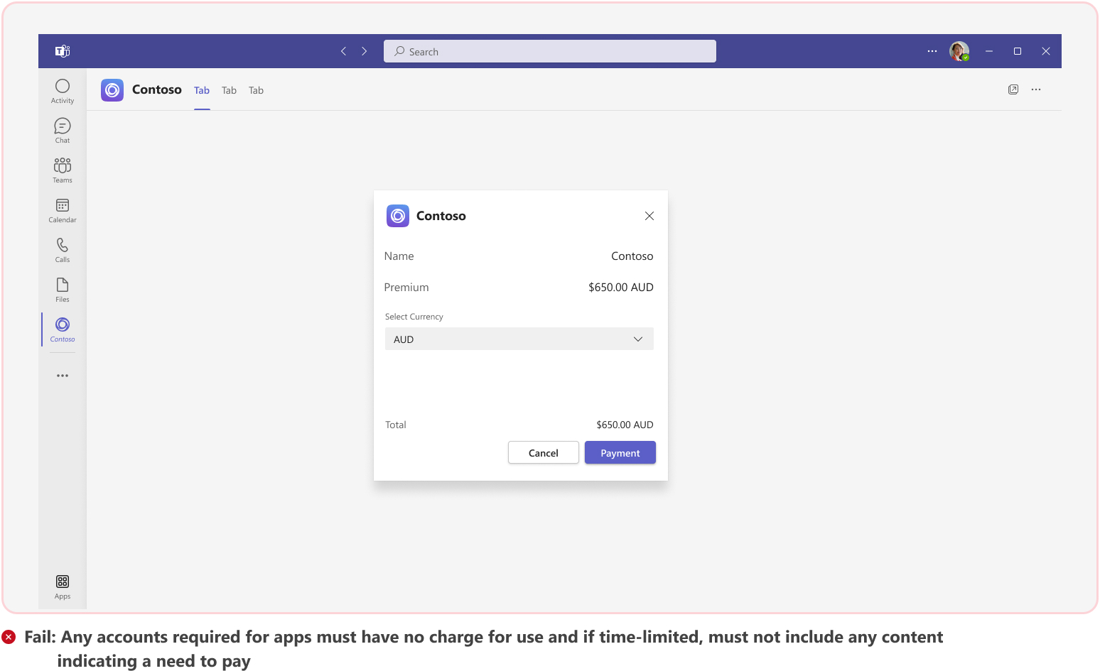 Graphic shows an example of a mobile add-in asking for payment.