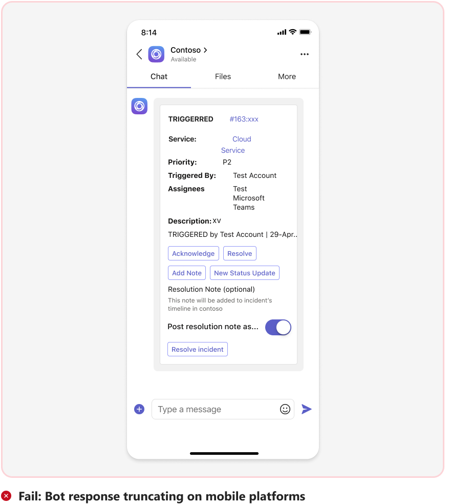Graphic shows an example of a tab that conflicts with Teams native mobile app navigation.