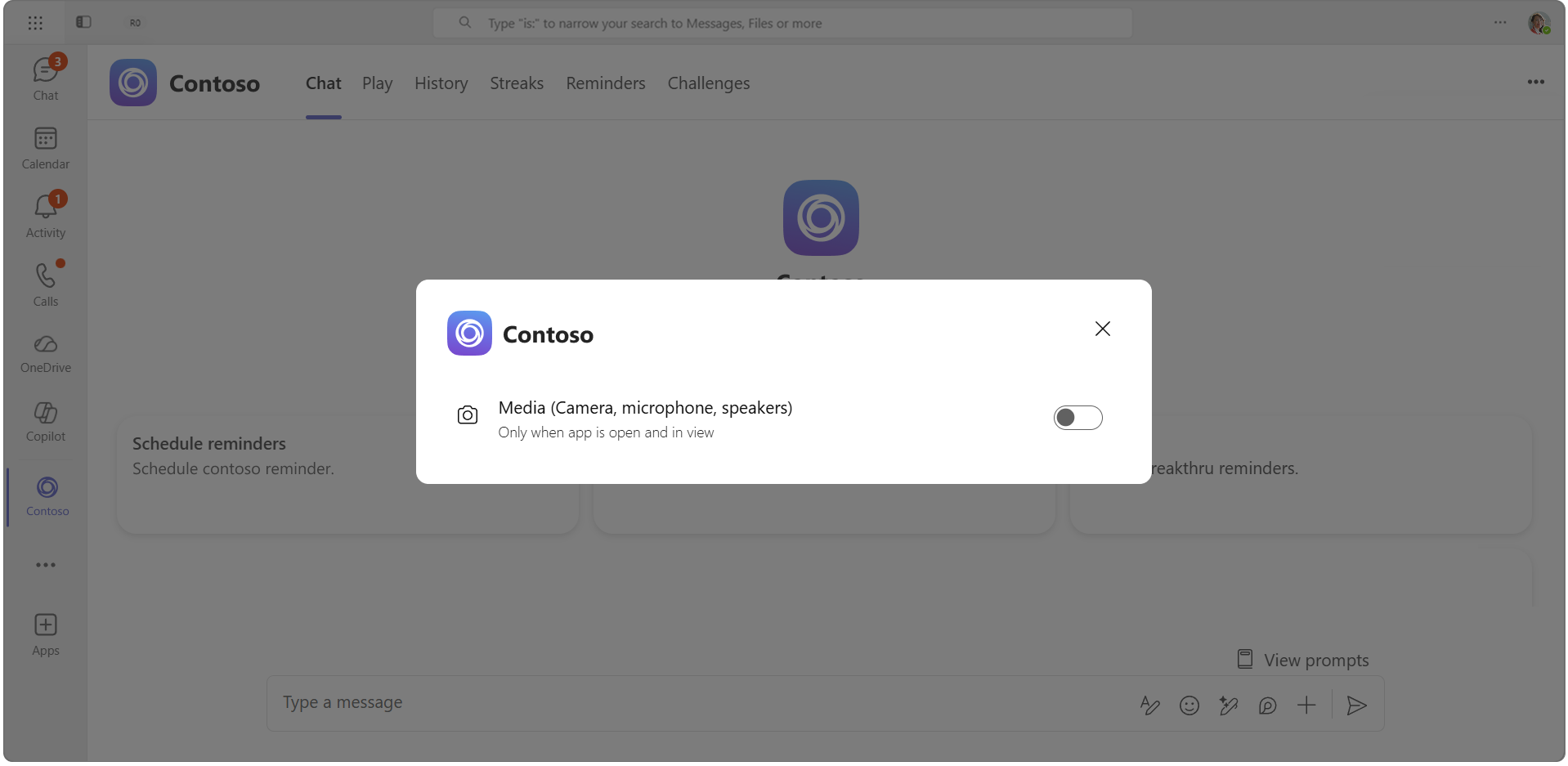 Screenshot of the pop=up message with app permissions