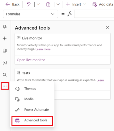 Screenshot that shows where the Advanced tools section is located.