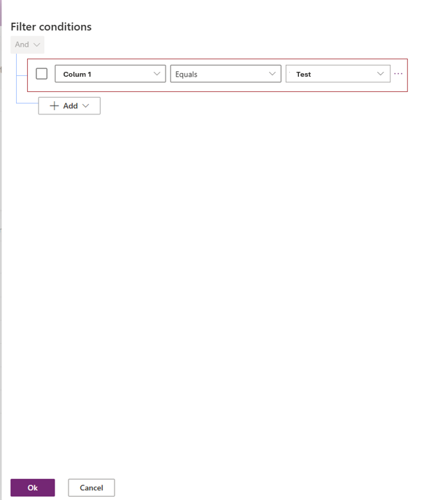 Filter conditions for prompt column