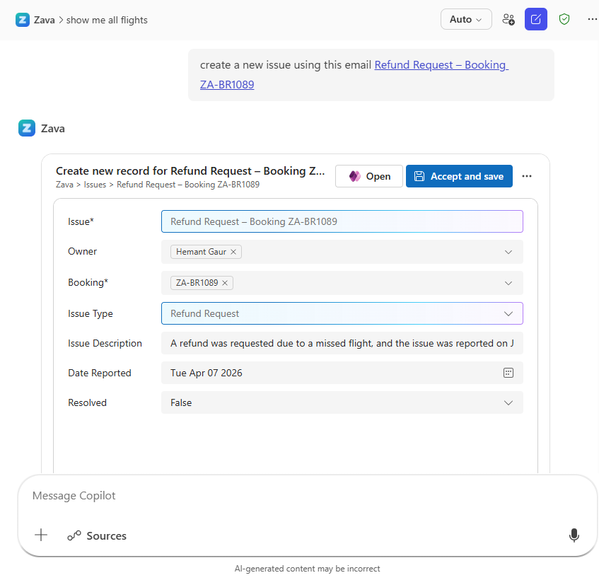 Example of creating a new record from email via declaritive agent