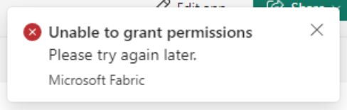 Screenshot showing the share error when user has insufficient share permissions.