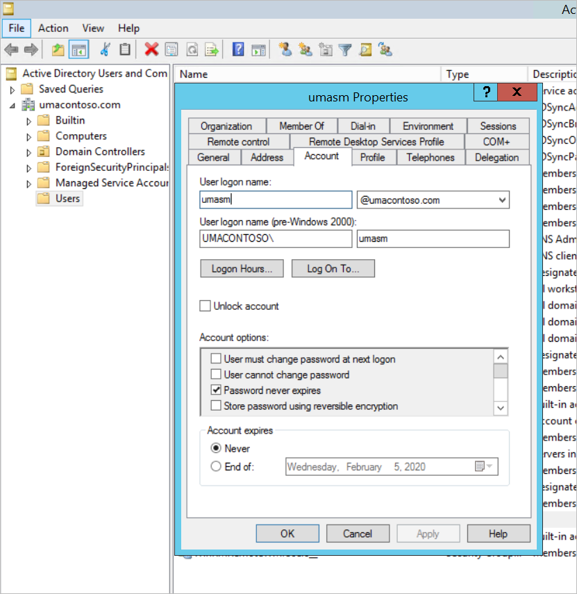 Screenshot of Active Directory properties.