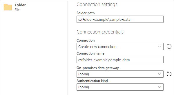 Screenshot of the connection settings for folder selection online.