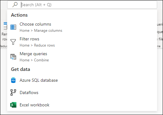 Screenshot of the global search box showcasing the default results before typing.