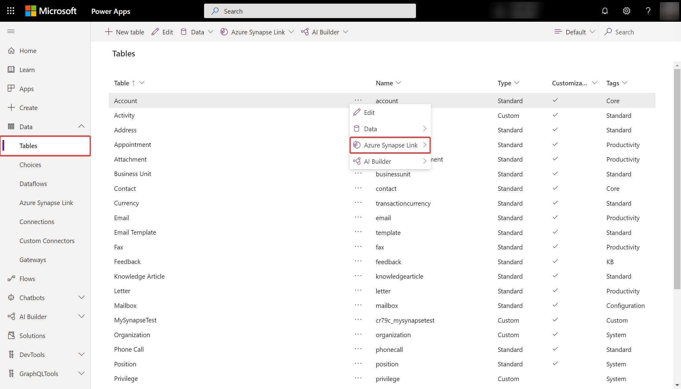 Select a table for export Select a table for export.