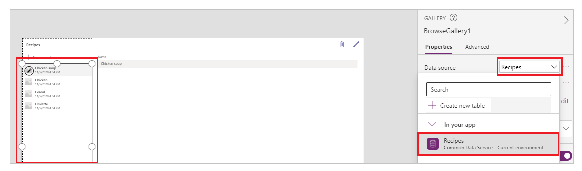 Change the gallery data source Change the gallery data source.