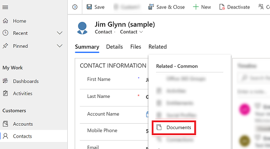 Open the Documents tab in a row Open the Documents tab in a row .