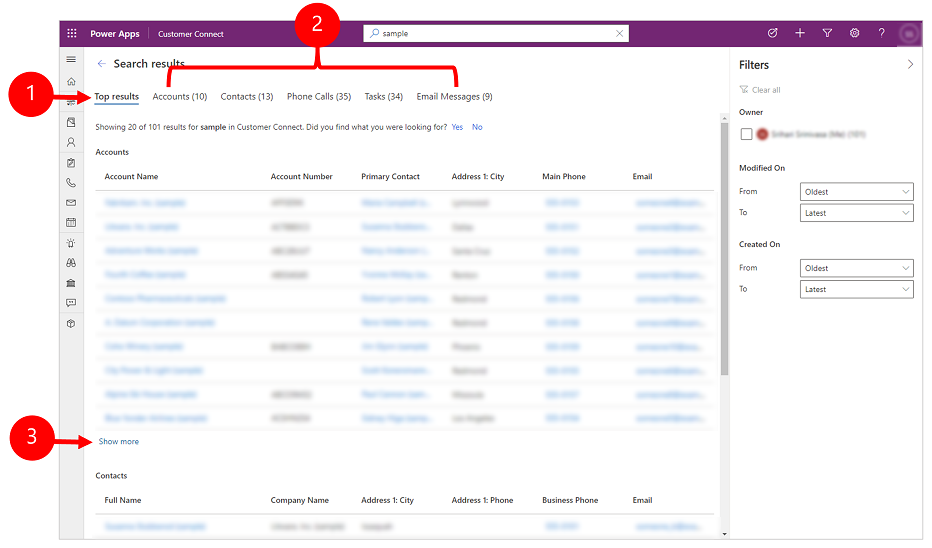 Example of top search results from three different tables Example of top search results from three different tables.