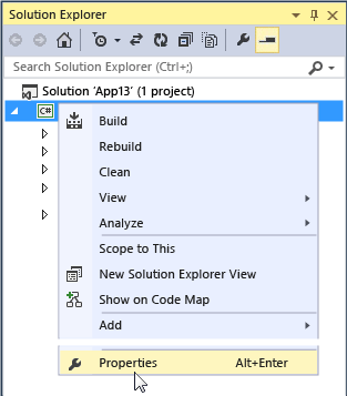 vs_slnExplorer_Properties Visual Studio Solution Explorer Properties