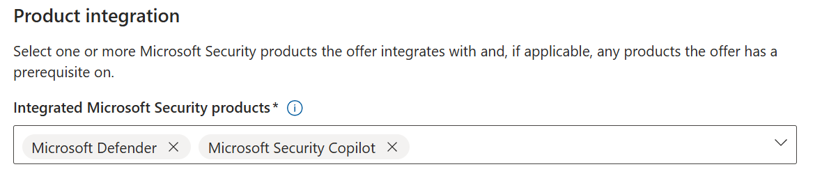 Screenshot of the Integrated Microsoft Security products option with Microsoft Defender and Microsoft Security Copilot added.