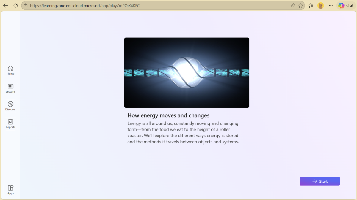Screenshot of the student view when accessing a Microsoft Learning Zone lesson via a link.