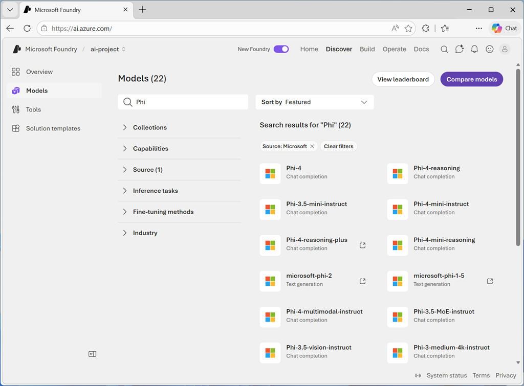 Screenshot of the model catalog in Microsoft Foundry portal.