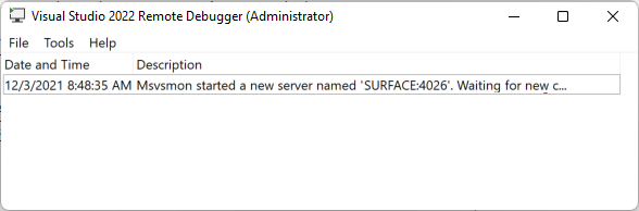 Remote Debugger window Screenshot of remote debugger window