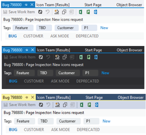 TFS tagging in Light (top), Dark (center), and Blue (bottom) themes