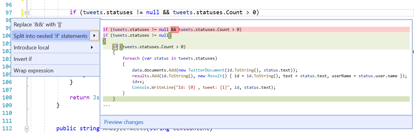 Screenshot of Split If Statement.