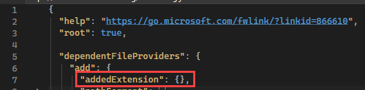 Screenshot that shows the addedextension rule.