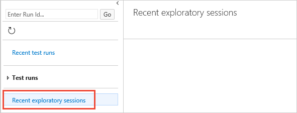 Screenshot of the Recent exploratory sessions page in Azure DevOps Server.