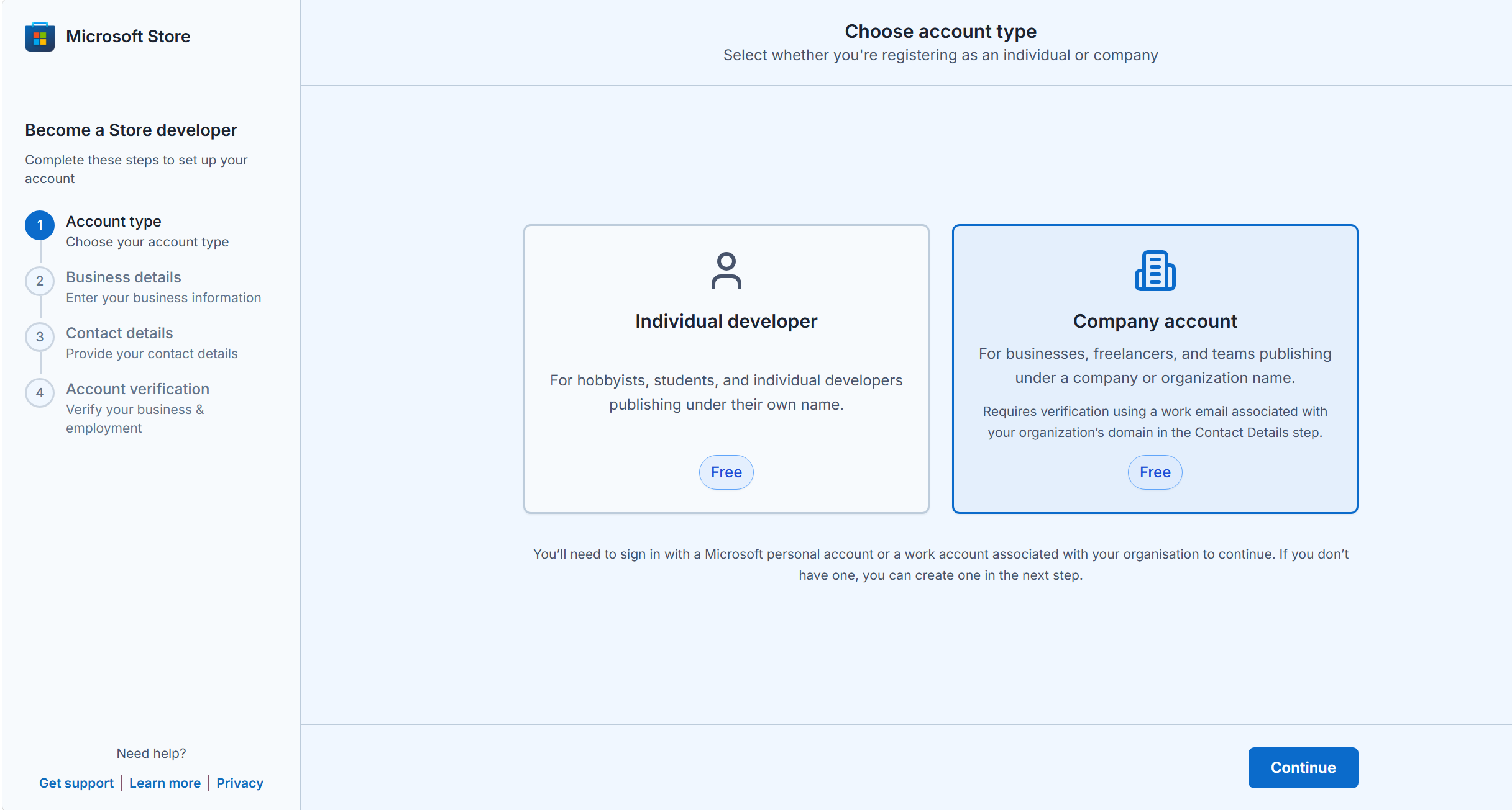 Choose account type