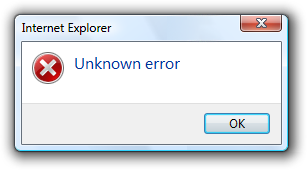 screen shot of error message: unknown error