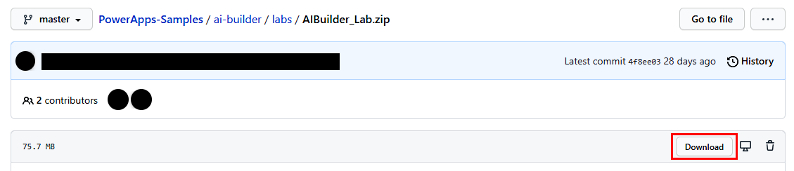 Captura de pantalla de la pantalla de descarga de AIBuilder_Lab.zip.