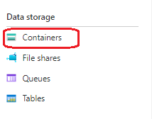 Screenshot que muestra el menú Almacenamiento de datos en el portal de Azure.