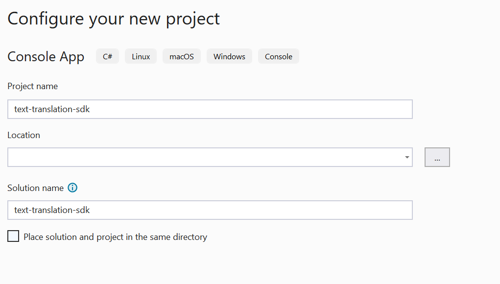 Captura de pantalla de la página Crear un proyecto de Visual&nbsp;Studio&nbsp;2022.