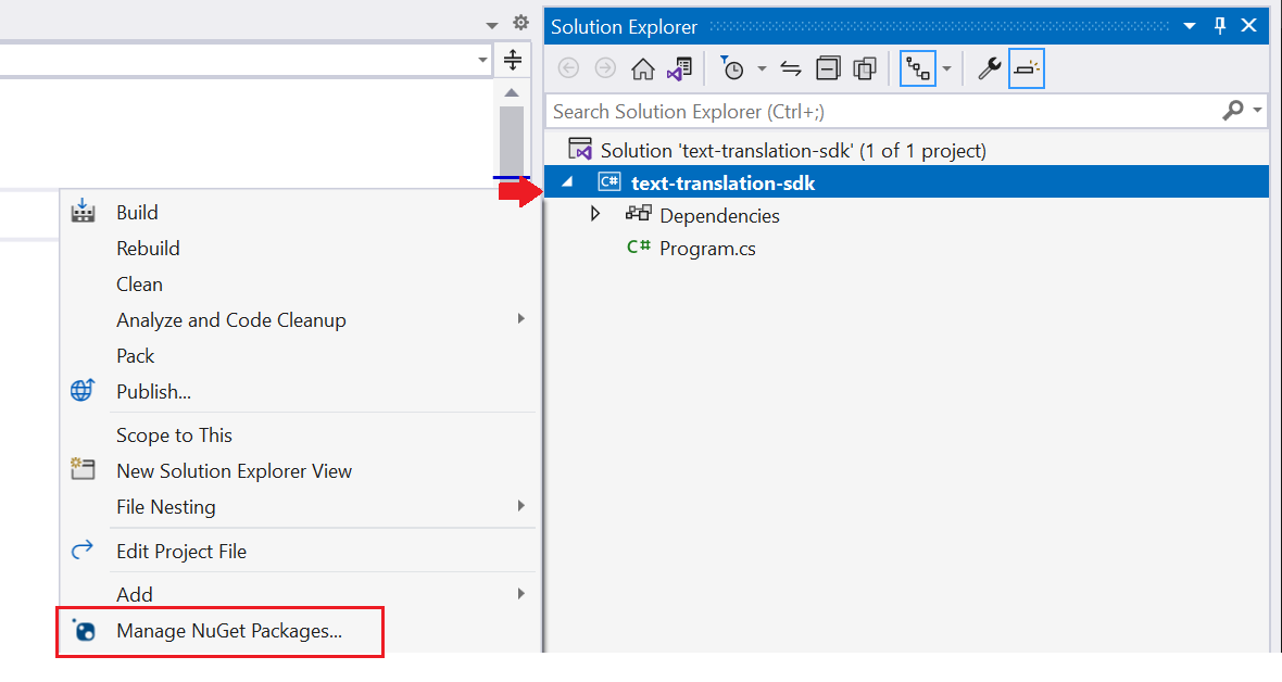 Captura de pantalla de la ventana Seleccionar paquete NuGet en Visual Studio.