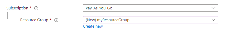 Recorte de pantalla de la sección Detalles del proyecto en la que se muestra dónde se selecciona la suscripción de Azure y el grupo de recursos de la aplicación web.