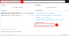 Recorte de pantalla de cómo buscar y navegar a un grupo de recursos en el Azure Portal.