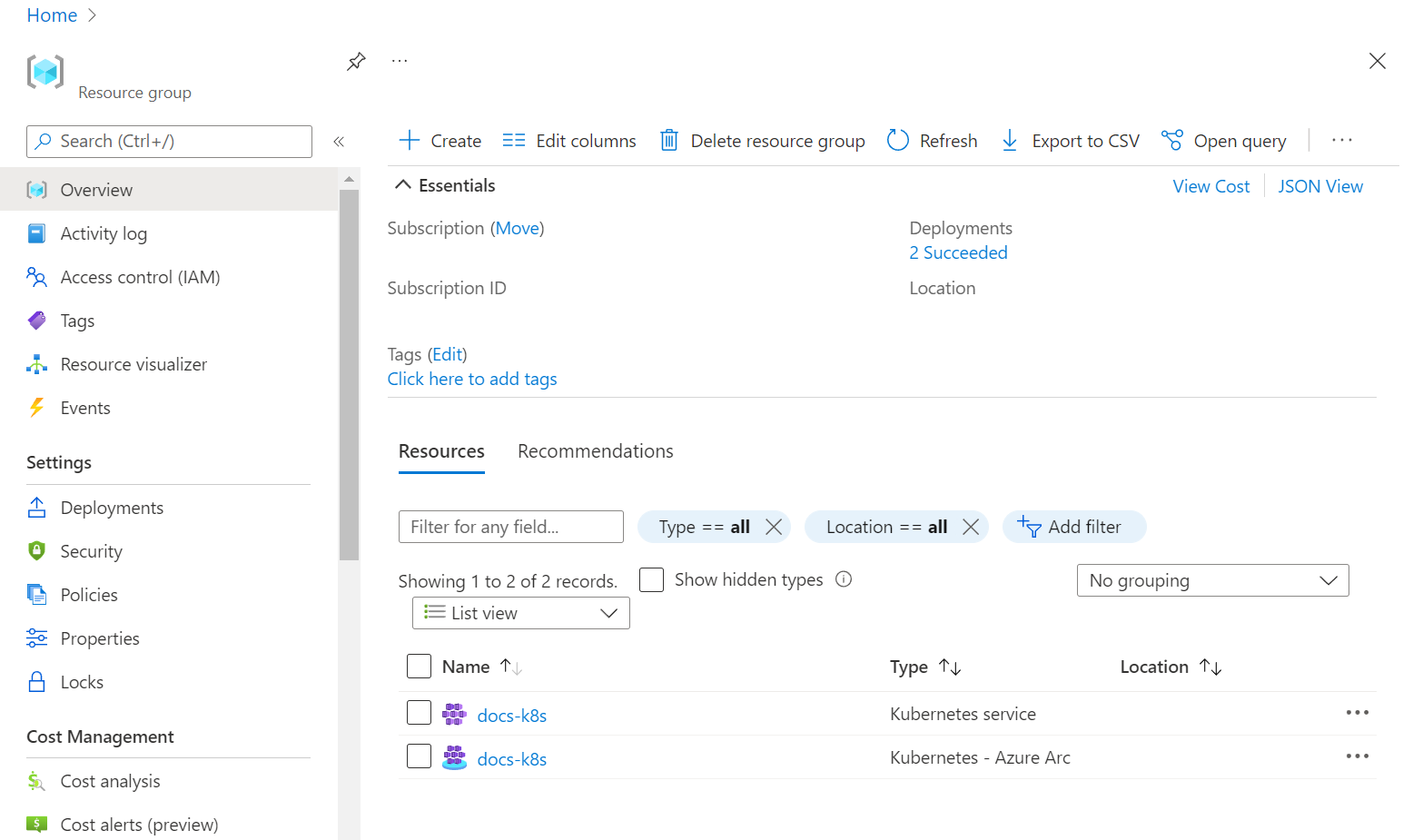 El tipo de elemento Kubernetes - Azure Arc es el recurso de sombra.