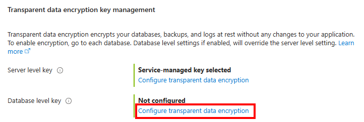 Captura de pantalla de Azure Portal y el menú Seguridad al crear una instancia de Azure SQL Database.