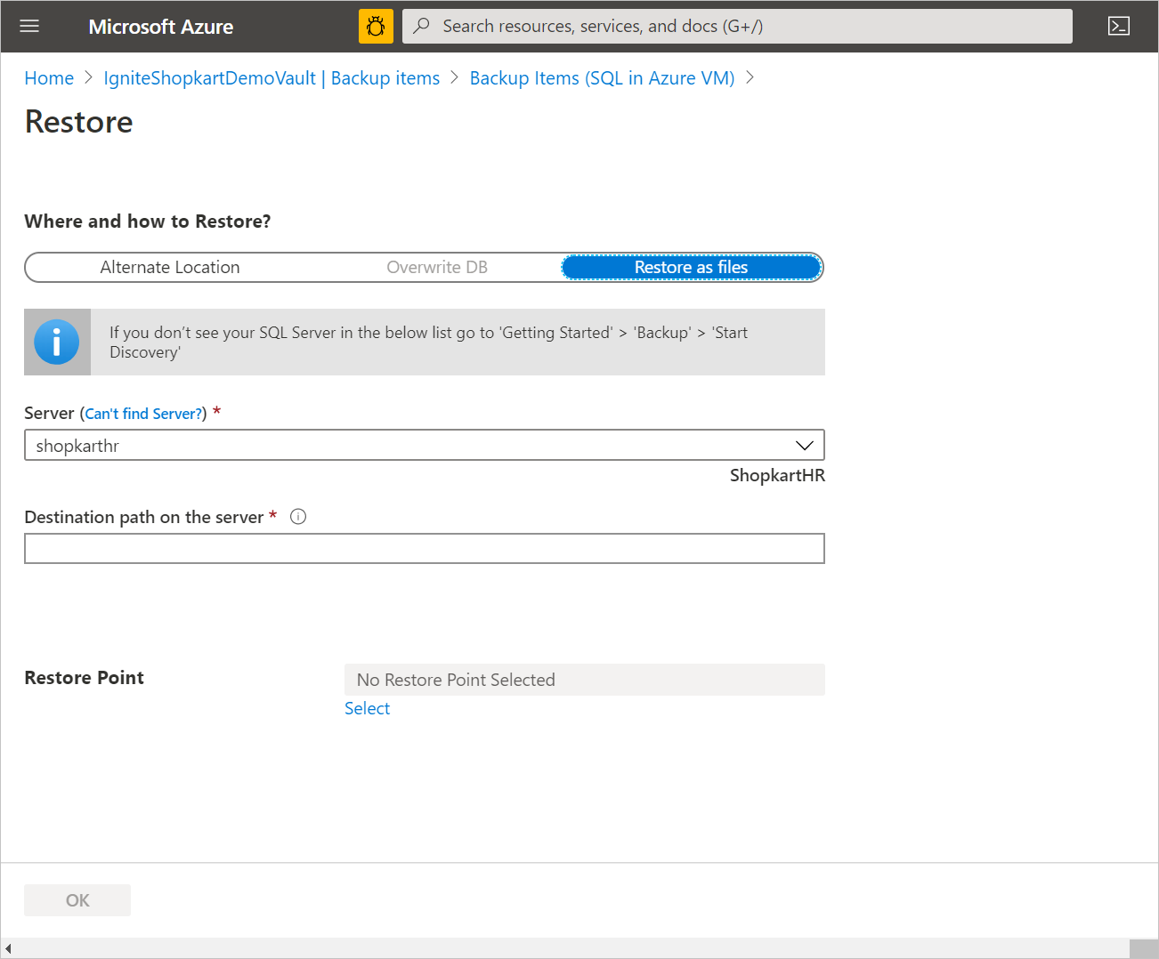 Seleccione Restaurar como archivos.