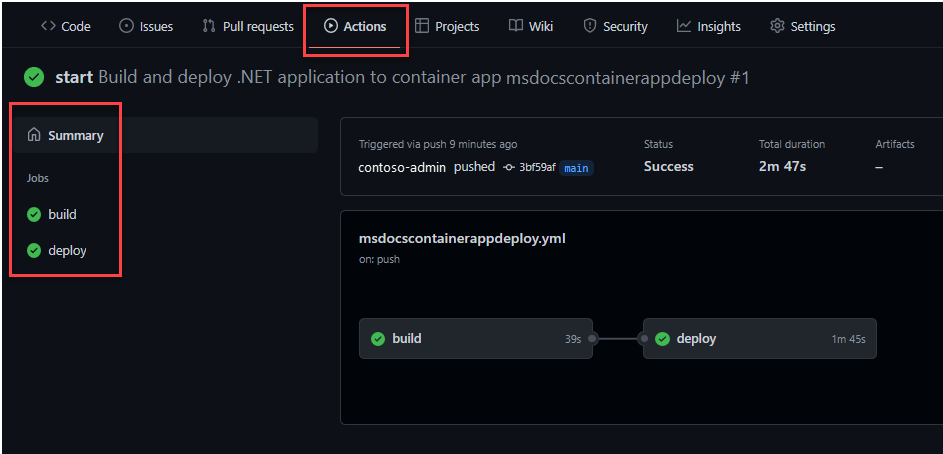 Captura de pantalla que muestra la pestaña Acciones de GitHub.