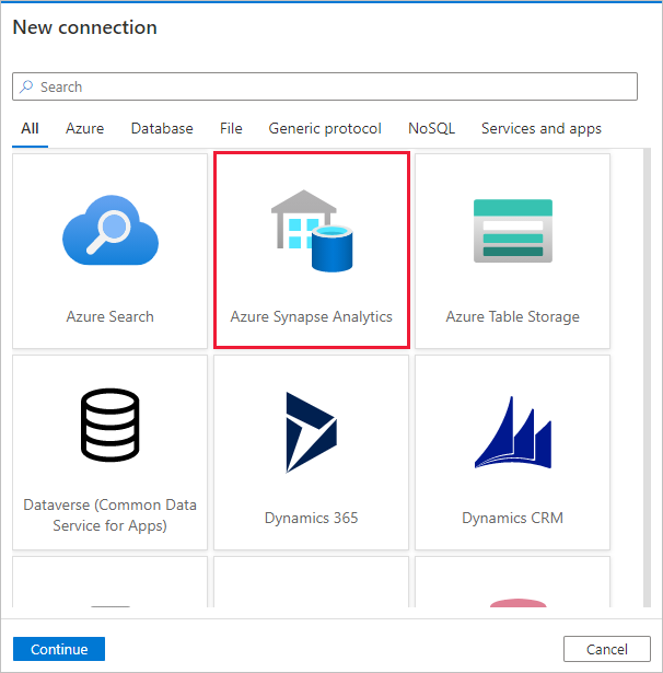 Seleccione Azure Synapse Analytics
