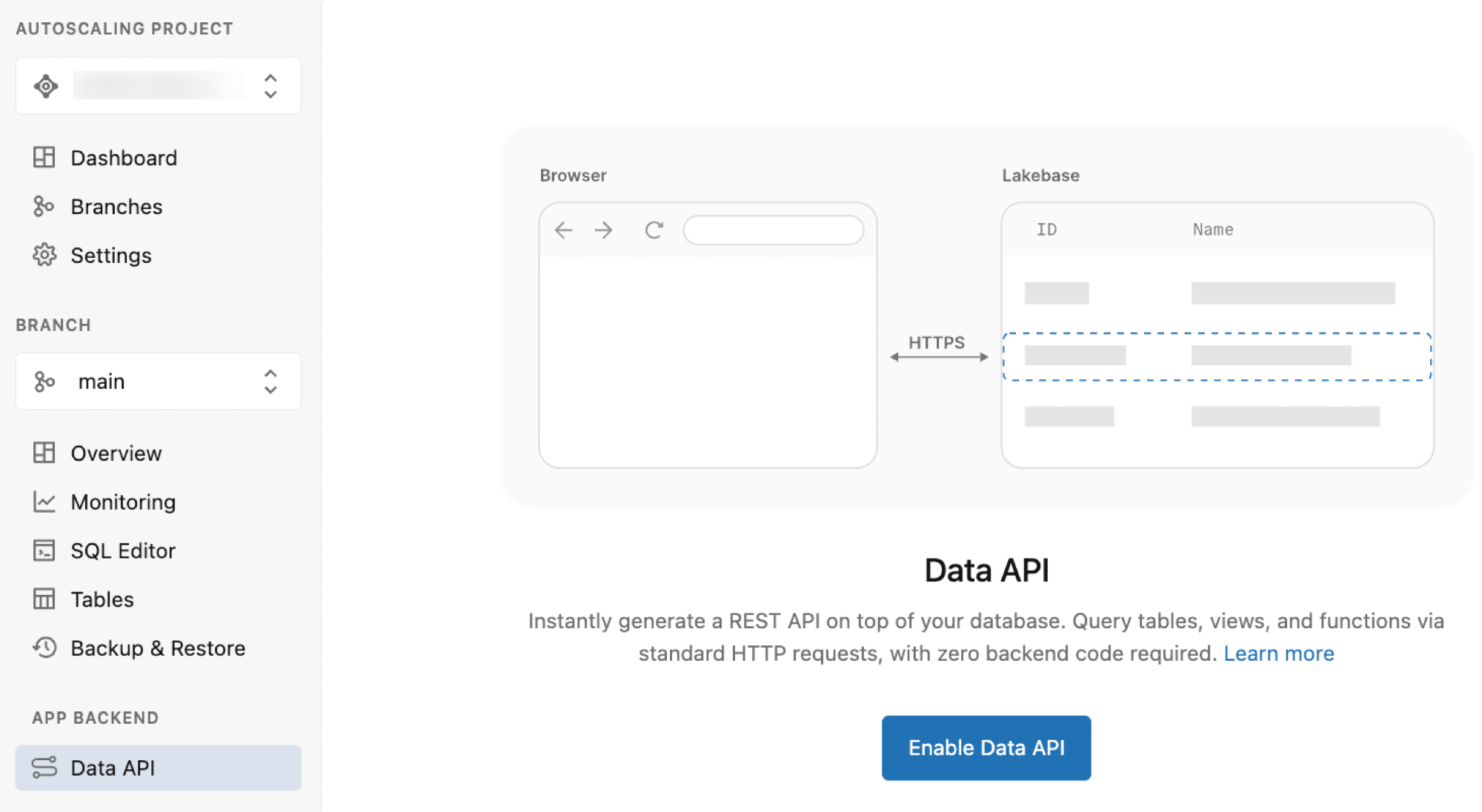 Botón Habilitar API de datos